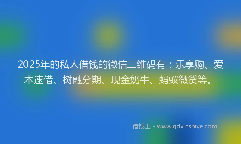 2025年的私人借钱的微信二维码有：乐享购、爱木速借、树融分期、现金奶牛、蚂蚁微贷等。