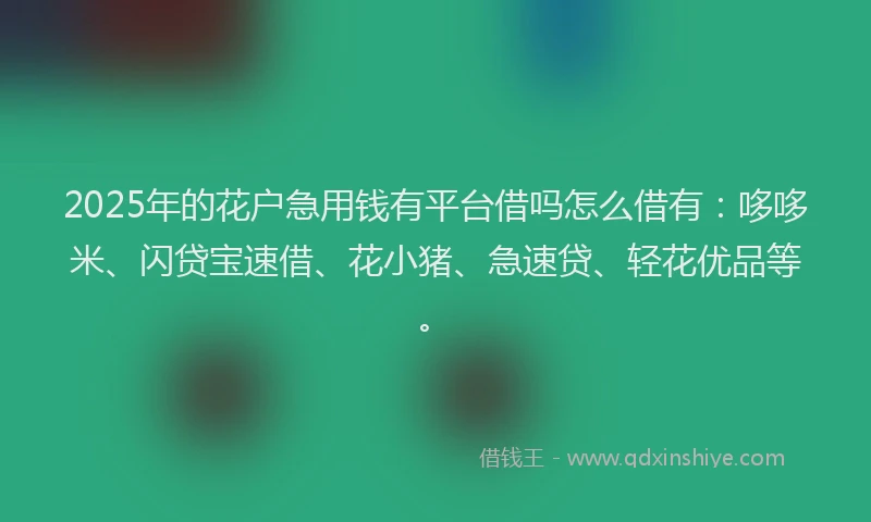 2025年的花户急用钱有平台借吗怎么借有：哆哆米、闪贷宝速借、花小猪、急速贷、轻花优品等。