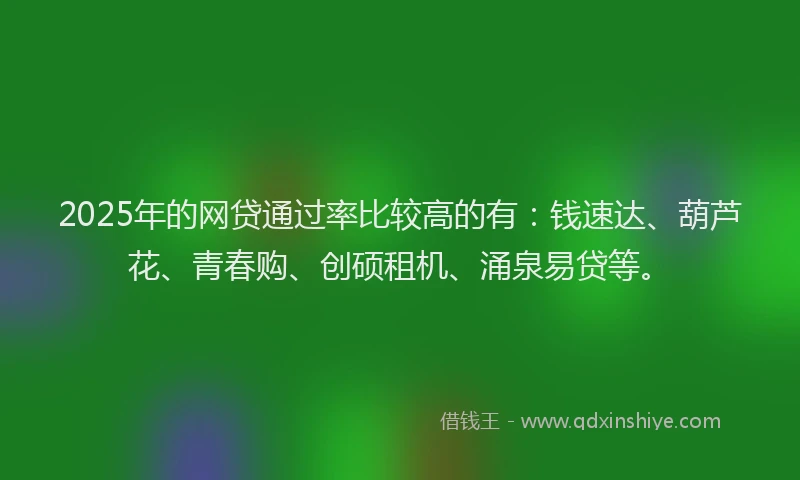 2025年的网贷通过率比较高的有：钱速达、葫芦花、青春购、创硕租机、涌泉易贷等。