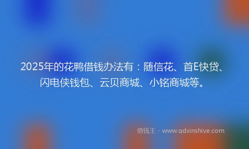 2025年的花鸭借钱办法有：随信花、首E快贷、闪电侠钱包、云贝商城、小铭商城等。