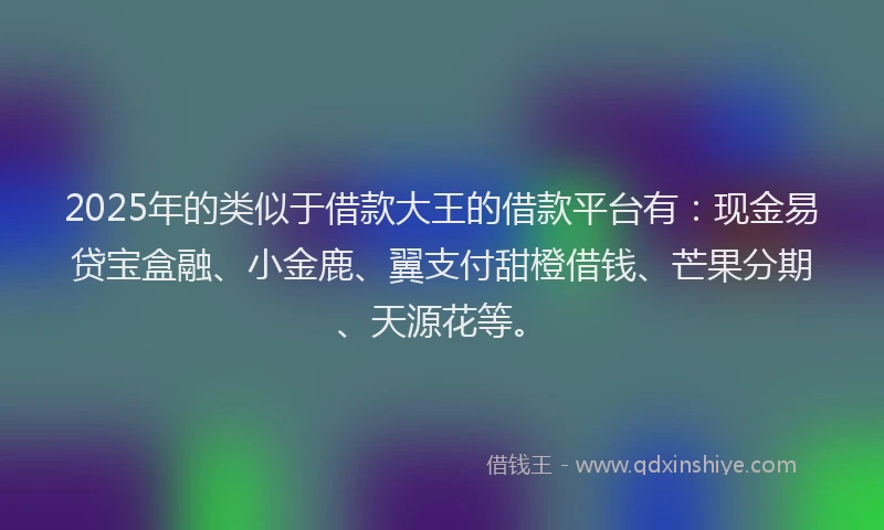 2025年的类似于借款大王的借款平台有：现金易贷宝盒融、小金鹿、翼支付甜橙借钱、芒果分期、天源花等。