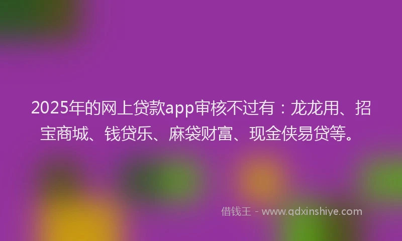 2025年的网上贷款app审核不过有：龙龙用、招宝商城、钱贷乐、麻袋财富、现金侠易贷等。
