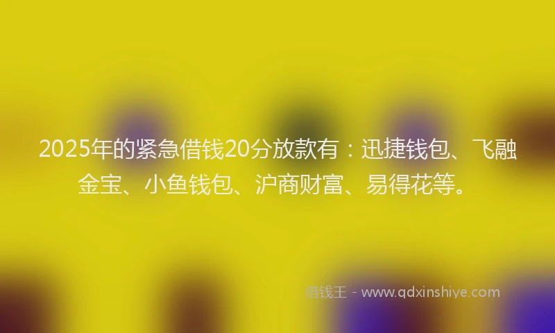 2025年的紧急借钱20分放款有：迅捷钱包、飞融金宝、小鱼钱包、沪商财富、易得花等。