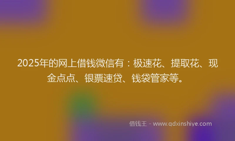 2025年的网上借钱微信有：极速花、提取花、现金点点、银票速贷、钱袋管家等。