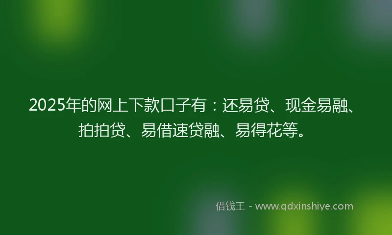 2025年的网上下款口子有：还易贷、现金易融、拍拍贷、易借速贷融、易得花等。