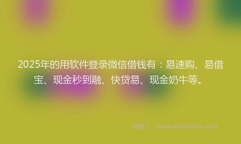 2025年的用软件登录微信借钱有：易速购、易借宝、现金秒到融、快贷易、现金奶牛等。