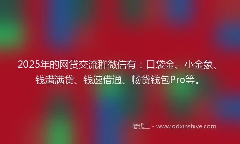 2025年的网贷交流群微信有：口袋金、小金象、钱满满贷、钱速借通、畅贷钱包Pro等。