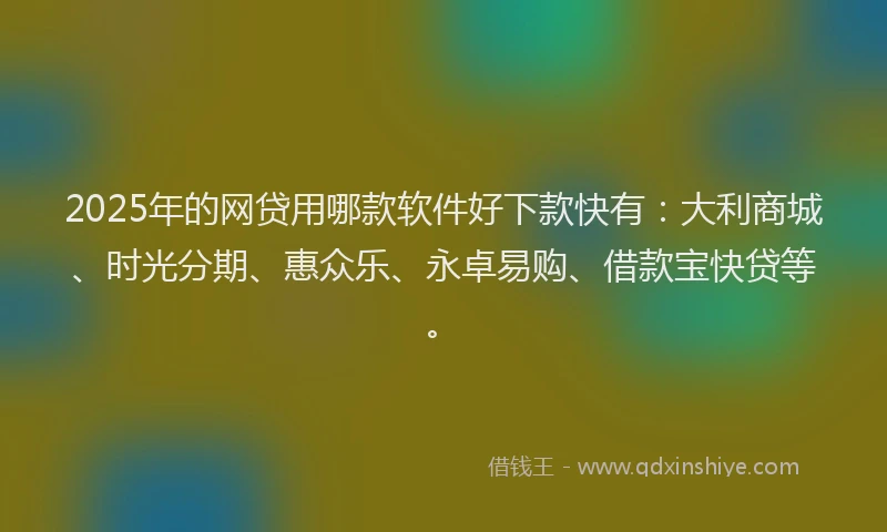 2025年的网贷用哪款软件好下款快有：大利商城、时光分期、惠众乐、永卓易购、借款宝快贷等。