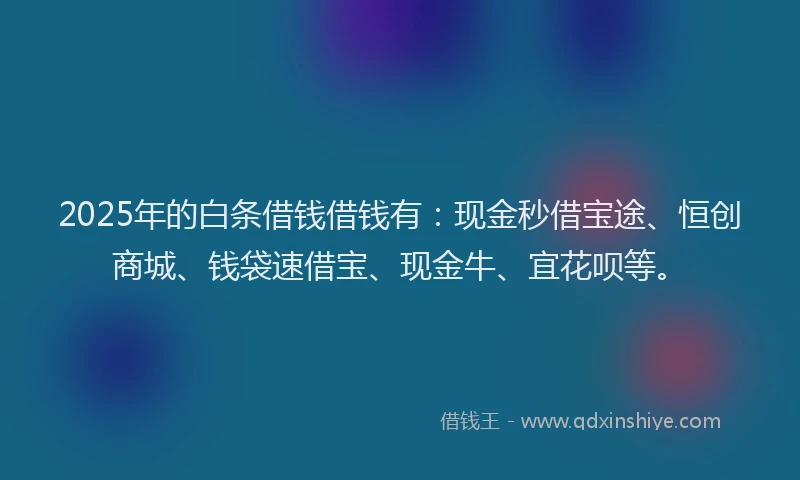 2025年的白条借钱借钱有：现金秒借宝途、恒创商城、钱袋速借宝、现金牛、宜花呗等。