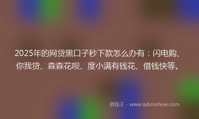 2025年的网贷黑口子秒下款怎么办有：闪电购、你我贷、森森花呗、度小满有钱花、借钱快等。