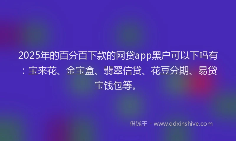 2025年的百分百下款的网贷app黑户可以下吗有：宝来花、金宝盒、翡翠信贷、花豆分期、易贷宝钱包等。