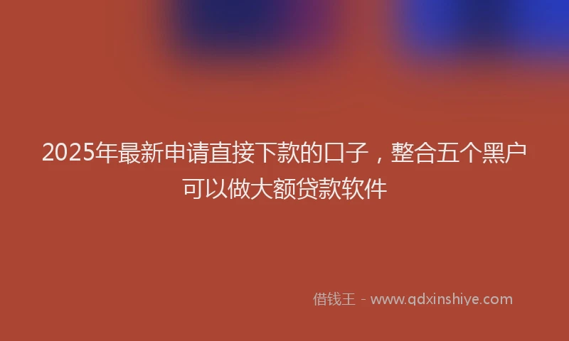 2025年最新申请直接下款的口子，整合五个黑户可以做大额贷款软件