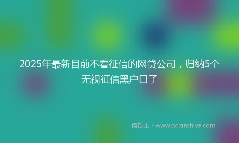 2025年最新目前不看征信的网贷公司，归纳5个无视征信黑户口子
