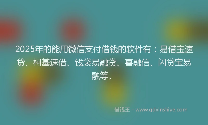 2025年的能用微信支付借钱的软件有：易借宝速贷、柯基速借、钱袋易融贷、喜融信、闪贷宝易融等。