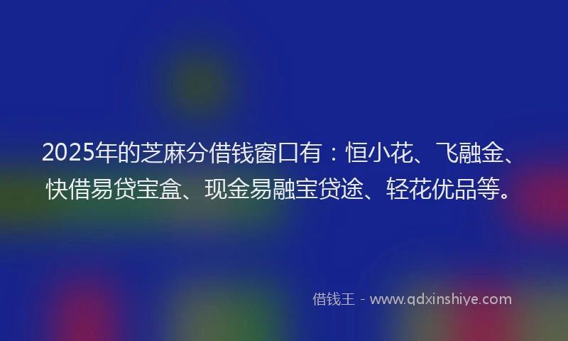 2025年的芝麻分借钱窗口有：恒小花、飞融金、快借易贷宝盒、现金易融宝贷途、轻花优品等。
