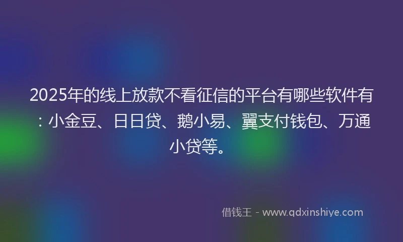 2025年的线上放款不看征信的平台有哪些软件有：小金豆、日日贷、鹅小易、翼支付钱包、万通小贷等。