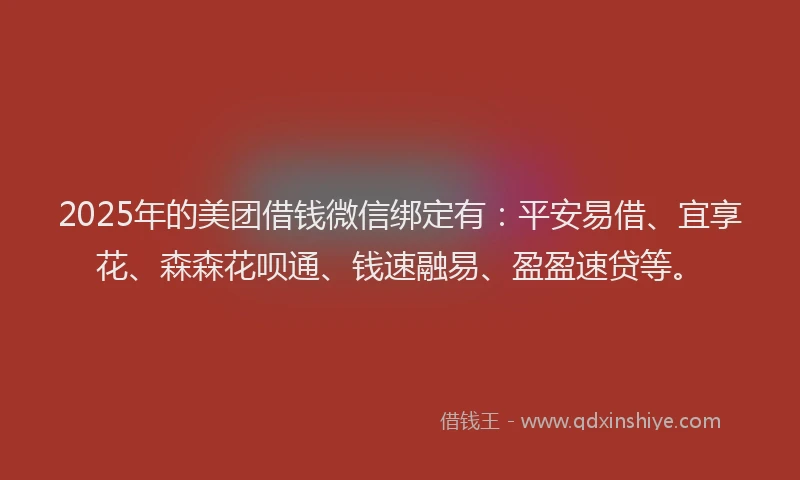 2025年的美团借钱微信绑定有：平安易借、宜享花、森森花呗通、钱速融易、盈盈速贷等。