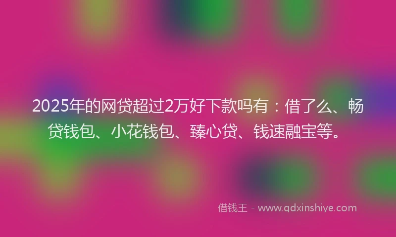 2025年的网贷超过2万好下款吗有：借了么、畅贷钱包、小花钱包、臻心贷、钱速融宝等。