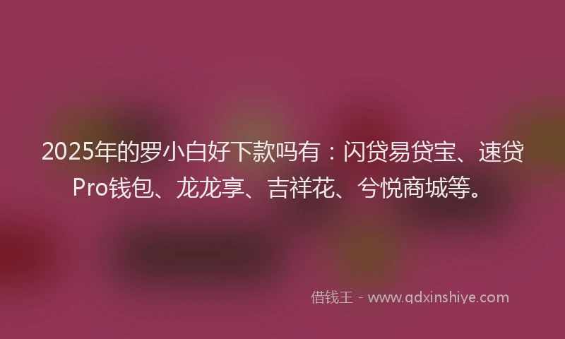 2025年的罗小白好下款吗有：闪贷易贷宝、速贷Pro钱包、龙龙享、吉祥花、兮悦商城等。