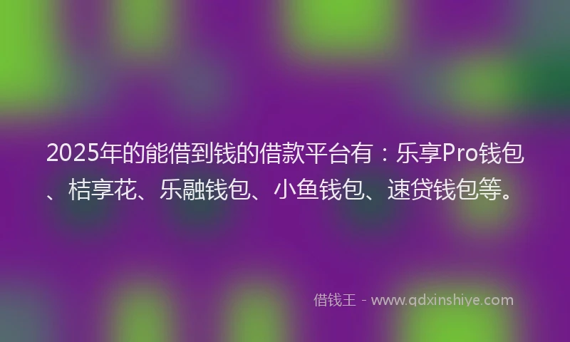 2025年的能借到钱的借款平台有：乐享Pro钱包、桔享花、乐融钱包、小鱼钱包、速贷钱包等。