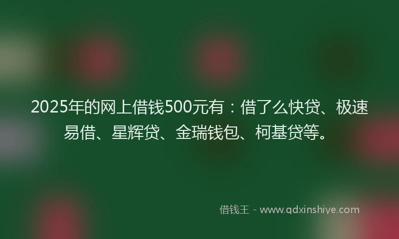 2025年的网上借钱500元有：借了么快贷、极速易借、星辉贷、金瑞钱包、柯基贷等。