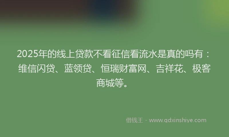 2025年的线上贷款不看征信看流水是真的吗有：维信闪贷、蓝领贷、恒瑞财富网、吉祥花、极客商城等。