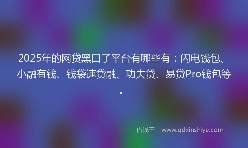 2025年的网贷黑口子平台有哪些有：闪电钱包、小融有钱、钱袋速贷融、功夫贷、易贷Pro钱包等。