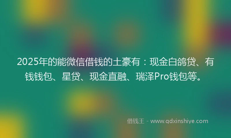 2025年的能微信借钱的土豪有：现金白鸽贷、有钱钱包、星贷、现金直融、瑞泽Pro钱包等。
