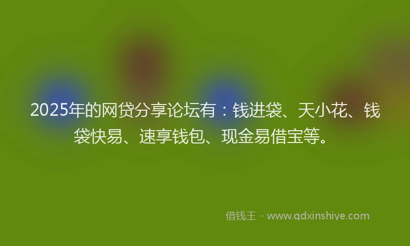 2025年的网贷分享论坛有：钱进袋、天小花、钱袋快易、速享钱包、现金易借宝等。