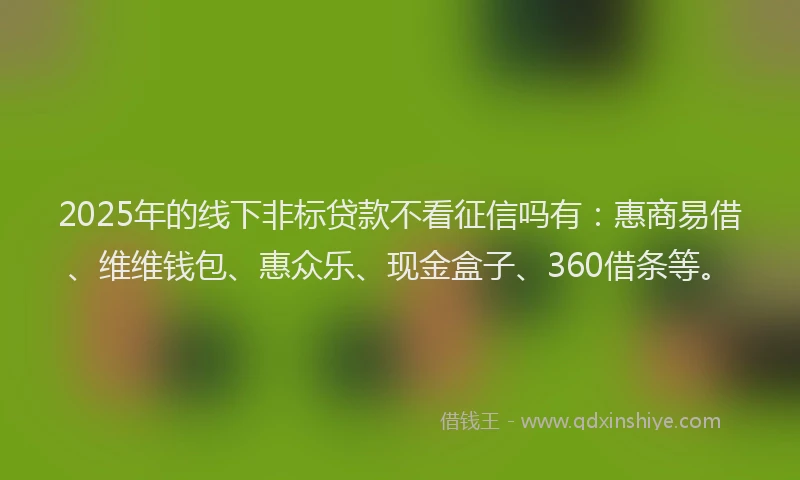 2025年的线下非标贷款不看征信吗有：惠商易借、维维钱包、惠众乐、现金盒子、360借条等。