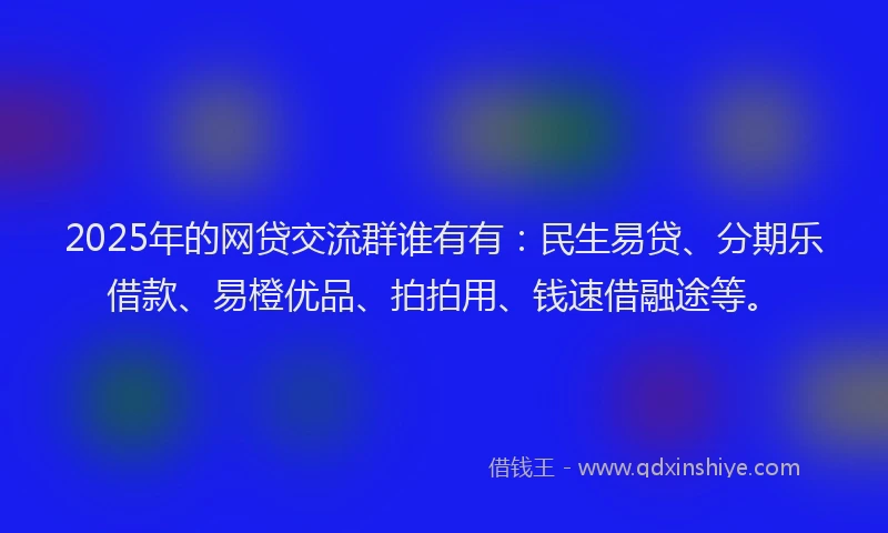2025年的网贷交流群谁有有：民生易贷、分期乐借款、易橙优品、拍拍用、钱速借融途等。