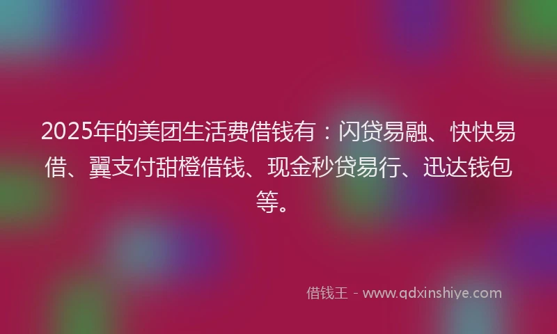 2025年的美团生活费借钱有：闪贷易融、快快易借、翼支付甜橙借钱、现金秒贷易行、迅达钱包等。