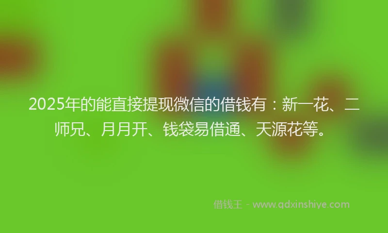2025年的能直接提现微信的借钱有：新一花、二师兄、月月开、钱袋易借通、天源花等。