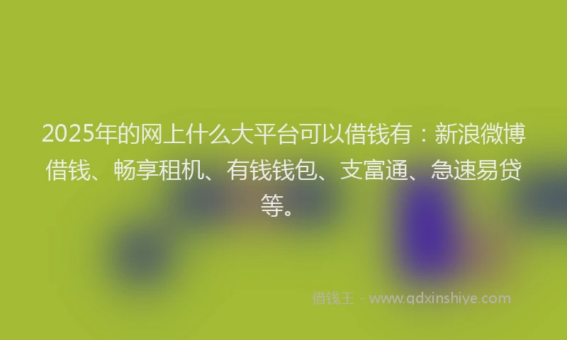2025年的网上什么大平台可以借钱有：新浪微博借钱、畅享租机、有钱钱包、支富通、急速易贷等。