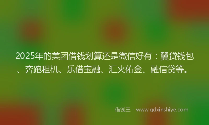 2025年的美团借钱划算还是微信好有:翼贷钱包、奔跑租机、乐借宝融、汇火佑金、融信贷等。