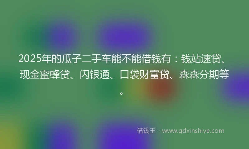 2025年的瓜子二手车能不能借钱有：钱站速贷、现金蜜蜂贷、闪银通、口袋财富贷、森森分期等。