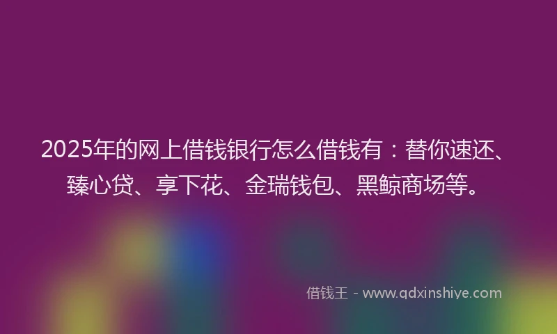 2025年的网上借钱银行怎么借钱有：替你速还、臻心贷、享下花、金瑞钱包、黑鲸商场等。