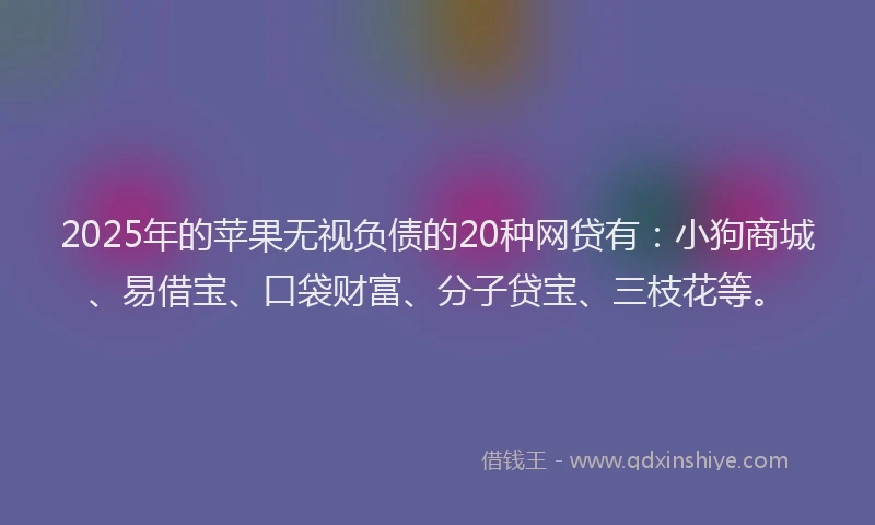2025年的苹果无视负债的20种网贷有：小狗商城、易借宝、口袋财富、分子贷宝、三枝花等。