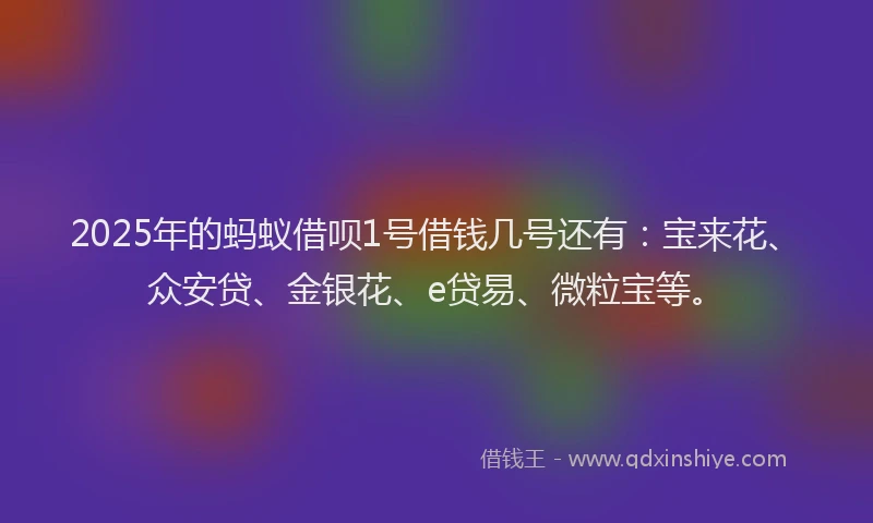 2025年的蚂蚁借呗1号借钱几号还有：宝来花、众安贷、金银花、e贷易、微粒宝等。