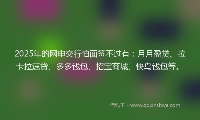 2025年的网申交行怕面签不过有：月月盈贷、拉卡拉速贷、多多钱包、招宝商城、快鸟钱包等。