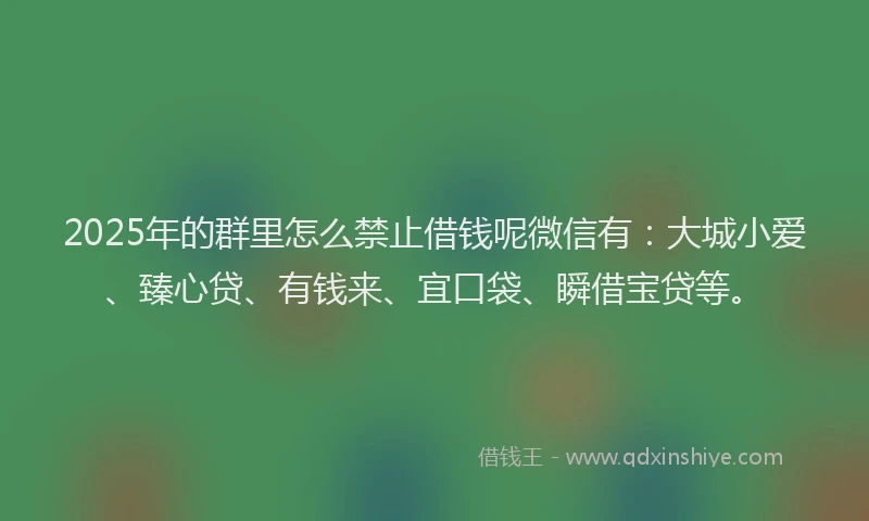 2025年的群里怎么禁止借钱呢微信有：大城小爱、臻心贷、有钱来、宜口袋、瞬借宝贷等。