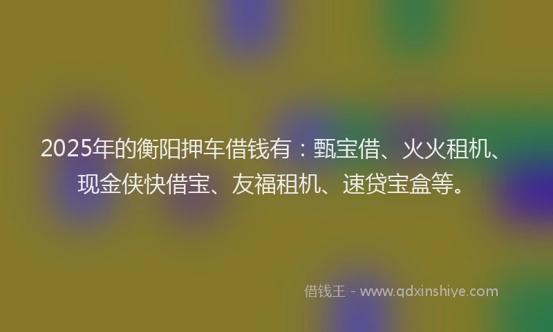 2025年的衡阳押车借钱有：甄宝借、火火租机、现金侠快借宝、友福租机、速贷宝盒等。