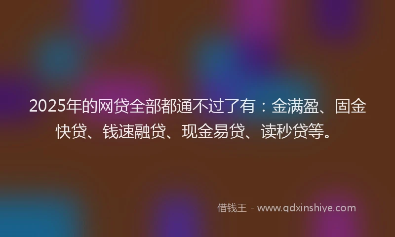 2025年的网贷全部都通不过了有：金满盈、固金快贷、钱速融贷、现金易贷、读秒贷等。