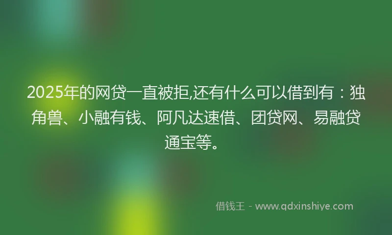 2025年的网贷一直被拒,还有什么可以借到有：独角兽、小融有钱、阿凡达速借、团贷网、易融贷通宝等。