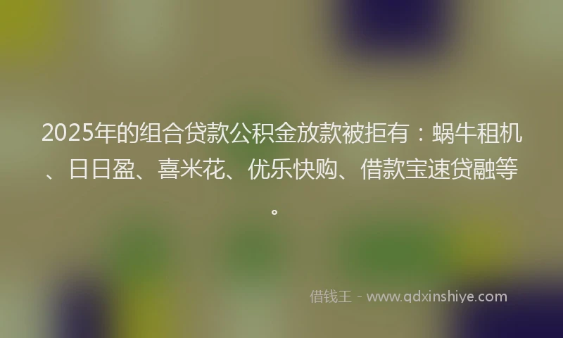 2025年的组合贷款公积金放款被拒有：蜗牛租机、日日盈、喜米花、优乐快购、借款宝速贷融等。