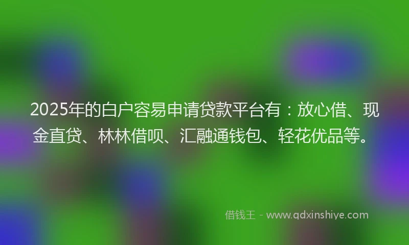 2025年的白户容易申请贷款平台有：放心借、现金直贷、林林借呗、汇融通钱包、轻花优品等。