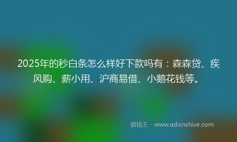 2025年的秒白条怎么样好下款吗有：森森贷、疾风购、薪小用、沪商易借、小鹅花钱等。