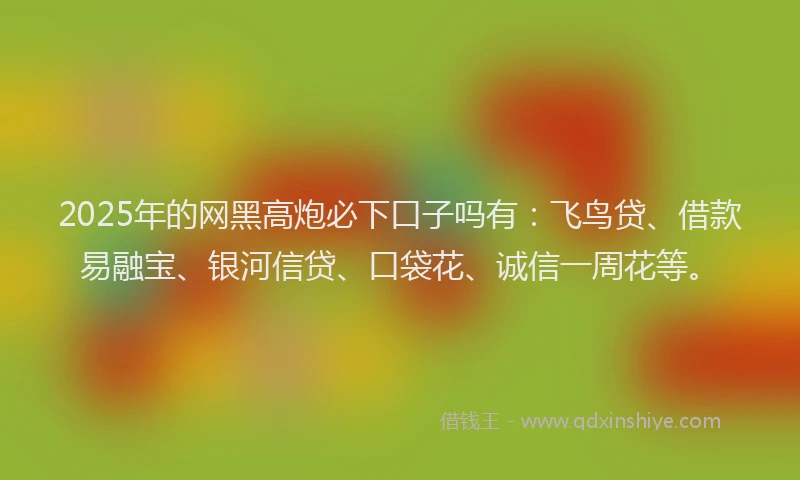 2025年的网黑高炮必下口子吗有：飞鸟贷、借款易融宝、银河信贷、口袋花、诚信一周花等。