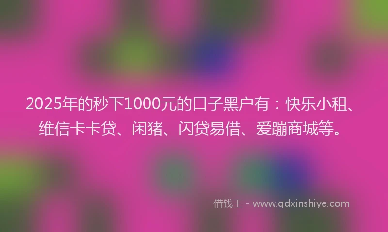 2025年的秒下1000元的口子黑户有：快乐小租、维信卡卡贷、闲猪、闪贷易借、爱蹦商城等。