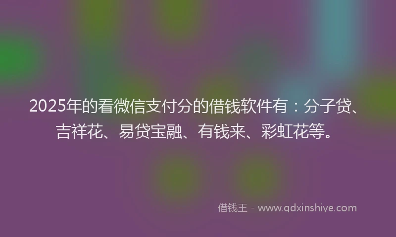 2025年的看微信支付分的借钱软件有：分子贷、吉祥花、易贷宝融、有钱来、彩虹花等。